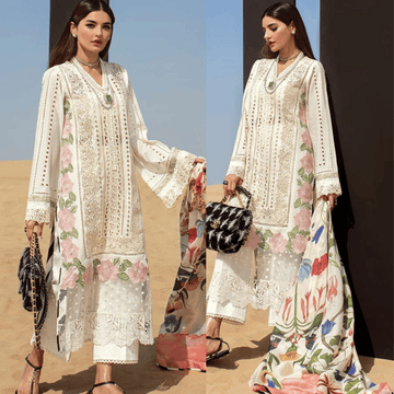 Crimson - 3PC LAWN HEAVY CHIKENKARI EMBROIDERED SUIT - zab1041